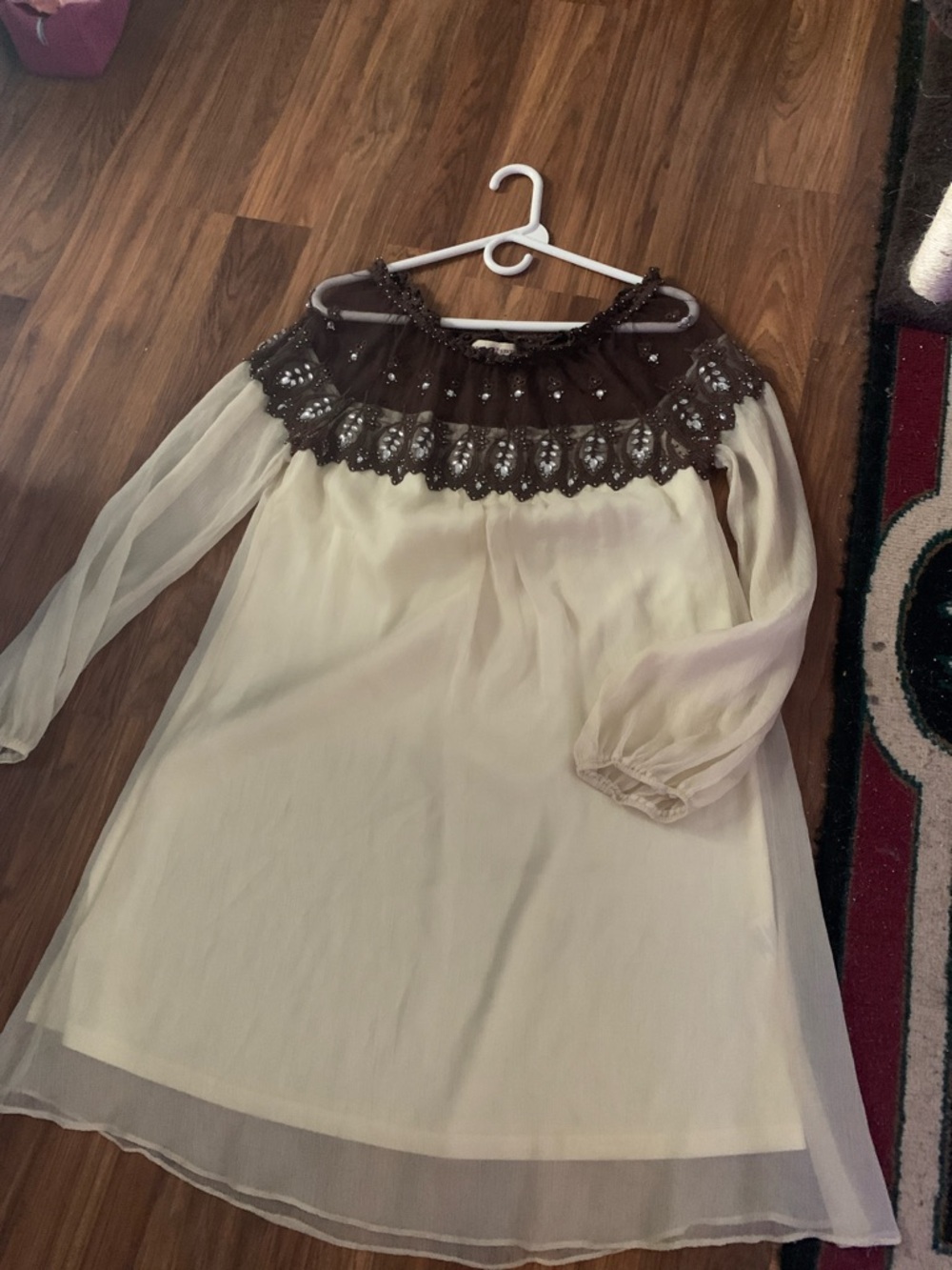 Altar'd State Chocolate Brown Embellished Mesh Mini Dress